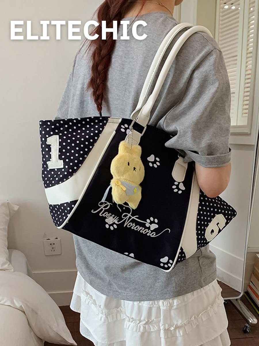 Túi tote chấm bi màu đen đeo vai