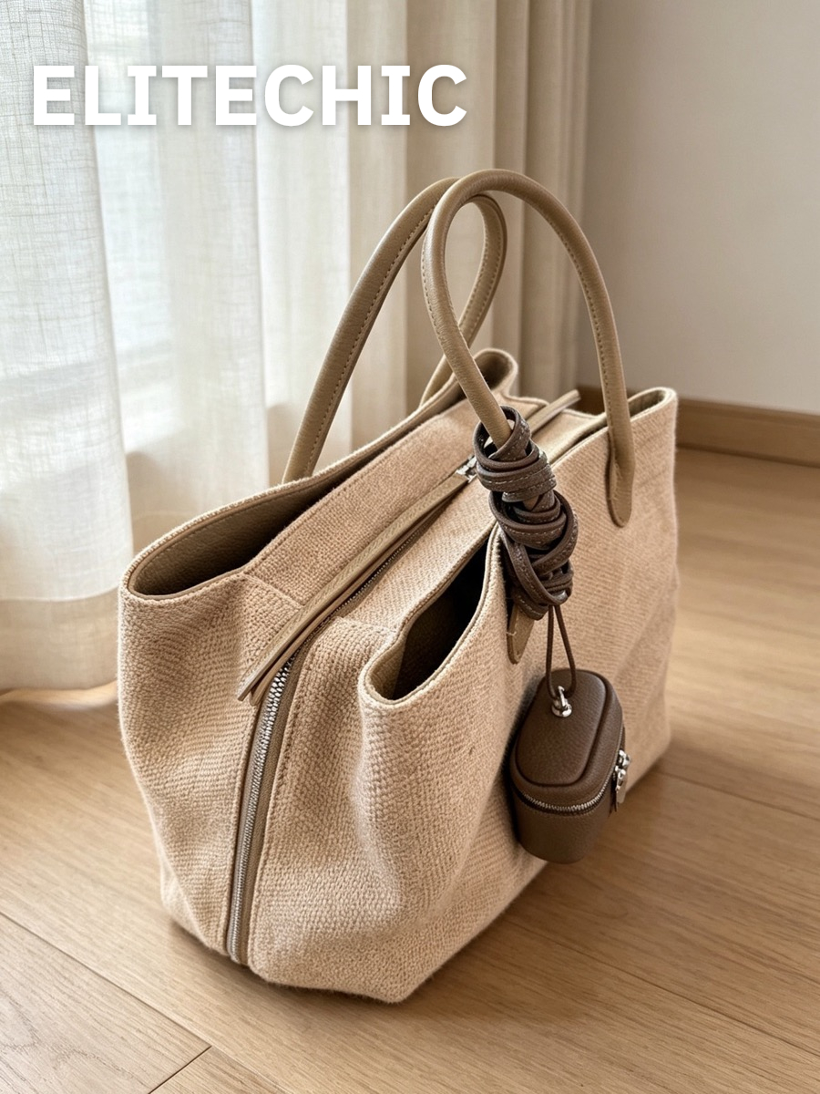 Túi tote linen màu be nhìn nghiêng