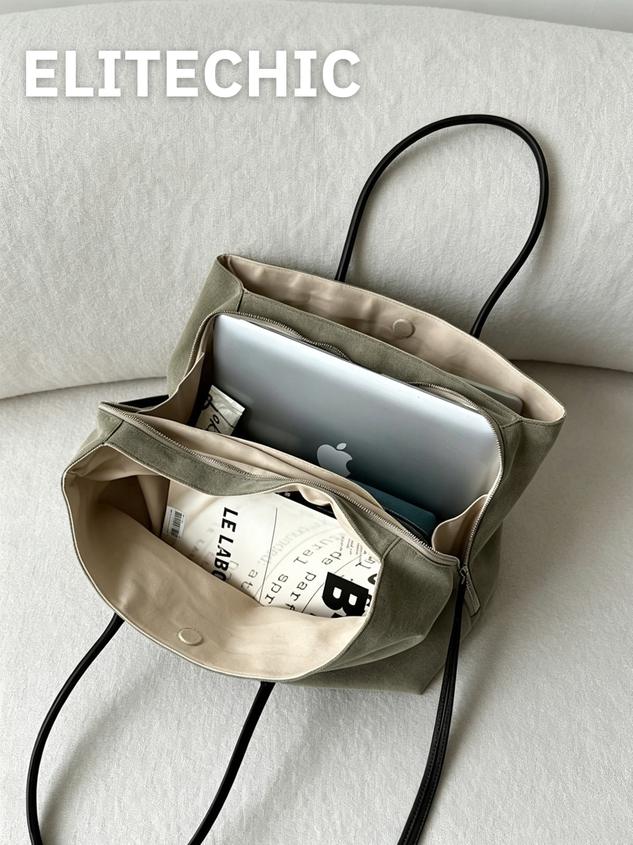 Túi tote xanh matcha đựng laptop và sách