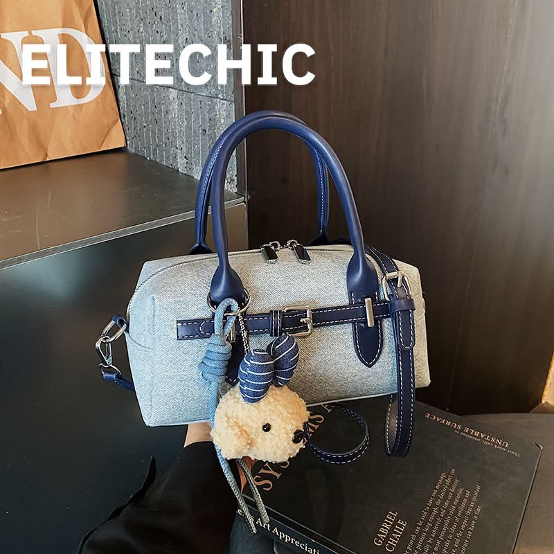 Túi bowling mini màu xanh phối navy với charm thỏ bông